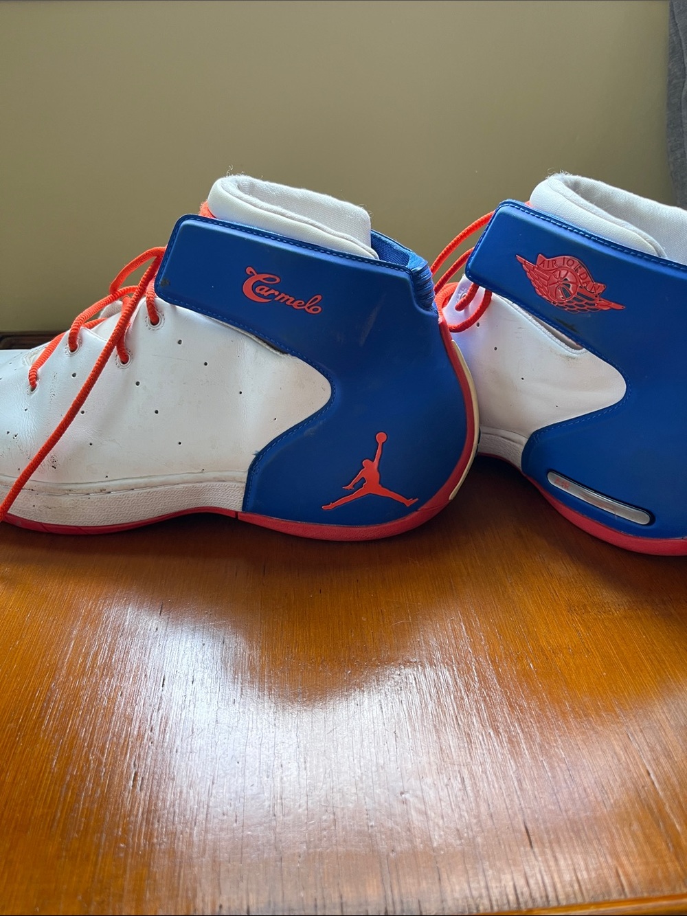 Air Jordan Nike White and Blue Basketball Shoes with Red Accents